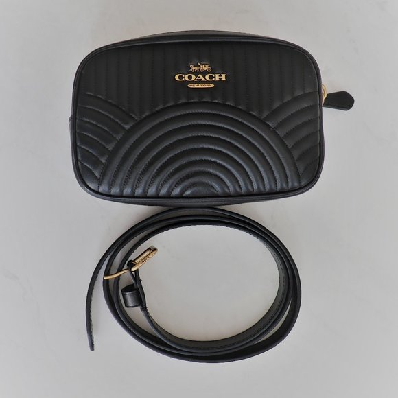 Coach Deco Quilted Leather Black Belt 